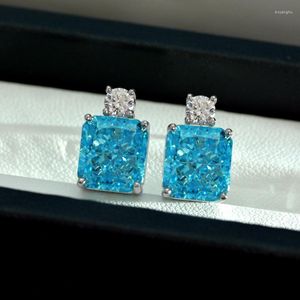 Pendientes de botón Apaison Sky Blue High Carbon Diamond Pendiente de plata de ley 925 para mujer Fiesta Joyería fina al por mayor