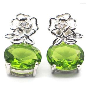 Boucles d'oreilles à tige, achetez-en 3, obtenez-en 1 gratuit, 15x10mm, jolies fleurs mignonnes en forme de péridot vert, Citrine dorée, usage quotidien, argent