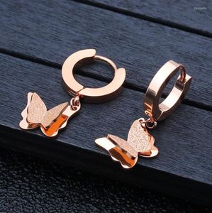 Boucles d'oreilles dessin animé or rose givré papillon Clip sur boucles d'oreilles pour femmes filles Bijoux de mariage pendentif Animal déclaration boucles d'oreilles Bijoux