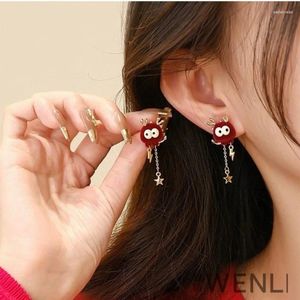 Boucles d'oreilles Dragon du zodiaque de Style chinois pour femmes, rouge brillant, Animal mignon, bijoux de mariage à la mode pour filles
