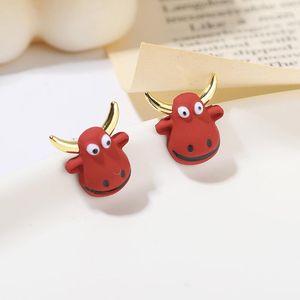 Boucles d'oreilles à tige du zodiaque chinois vaches rouges taureau boucle d'oreille personnalité mignon Animal domestique exquis bijoux accessoires enfants enfant cadeau