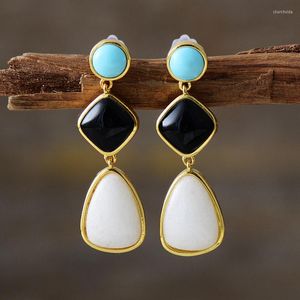 Boucles d'oreilles chic pour femme, Turquoises, pierre de lune, Costume de créateur, bijoux élégants de fête, vente en gros