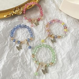 Boucles d'oreilles à tige, Bracelet à fleurs colorées pour femmes, pendentif papillon, chaîne en cristal Lucite
