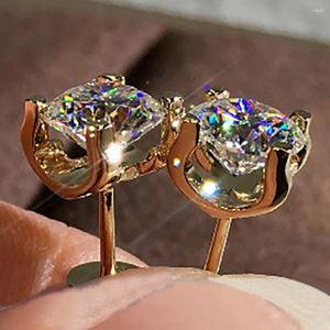 Boucles d'oreilles personnalisées en or jaune massif 14K, 2 carats, pour femmes, anniversaire de mariage, fête de fiançailles, diamant rond Moissanite