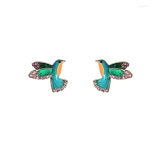 Boucles d'oreilles à tige en forme de colibri 3D pour femmes et filles, petit Animal de compagnie émaillé Greem bleu Orange, oiseaux en vedette