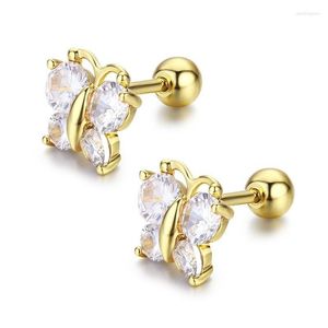 Boucles d'oreilles à tige mignon papillon Cz zircone vissé pour femmes enfants enfant bébé filles laiton couleur or bijoux Kolczyki Oorbellen