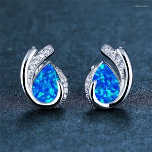 Boucles d'oreilles à tige mignonne femme géométrique goutte d'eau blanc bleu opale or Rose couleur argent mariée pour les femmes