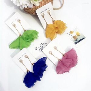 Boucles d'oreilles mignon dentelle fleur boucle d'oreille femmes perle couleur pétale balancent Aretes De Mujer Modernos 2024 bijoux de mode pour fille oreille manchette