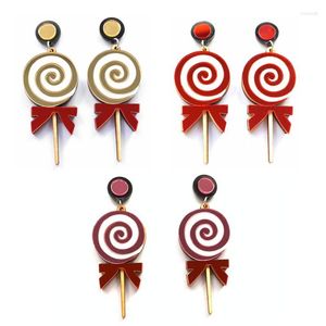 Pendientes de tuerca con espejo bonito, piruletas doradas, rojas y rosas con pajarita, Base de madera, barra acrílica para mujer, dulces creativos, joyería