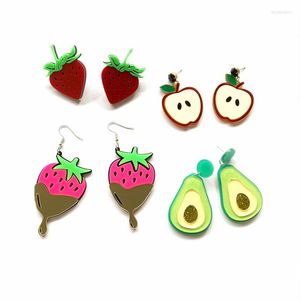 Boucles D'oreilles Mignon Simulation Fruits Fraise Avocat Et Pomme Acrylique Pendentif Pour Les Femmes Coloré De Mode Bijoux