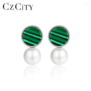 Boucles d'oreilles Czcity Real 925 Turquoise en argent sterling pour les femmes Bijoux fins simulées Boucles D oreille Femme SE0401