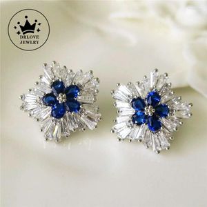 Boucles d'oreilles étalon drlove mariage esthétique bleu / blanc zircone fleur conception oreille perçage bijoux tendance de haute qualité