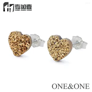 Boucles d'oreilles Stud Eyika Heart Drusy Heart 8 mm / 10 mm Couleur d'oreille Couleur d'oreille en gros Natural Druzy Stone Crystal Jewelry pour femmes