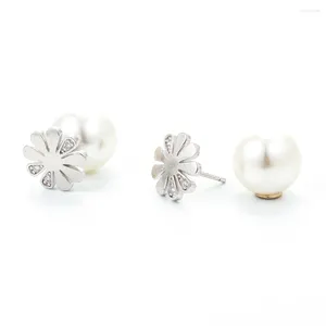 Boucles d'oreilles EYIKA Vintage perle bouchons d'oreille élégant blanc cubique zircone fleur boucle d'oreille or argent couleur femmes bijoux de fête