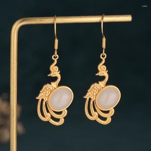 Boucles d'oreilles Design de mode pour femmes bijoux de fête vent chinois Phoenix Imitation Jade cadeau d'anniversaire fille