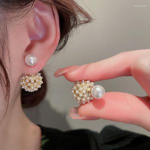 Boucles d'oreilles bijoux de mode haute qualité perle simulée 925 aiguille en argent élégant tempérament boule creuse pour les femmes cadeau