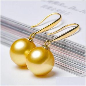 Boucles d'oreilles Stud Fashion Natural 11-12 mm Golden Pearl For Women Round Sea Pearls 925 Sterling Jewelry Gifts Drop Livrot Dhdn7
