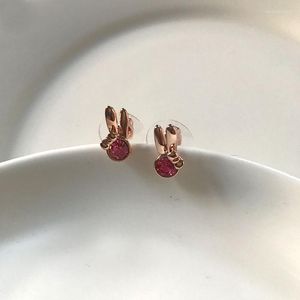 Pendientes de tuerca de moda rosa y azul con diamantes de imitación, pendiente pequeño chapado en oro rosa/boucle D'oreille Femme/brincos/de moda coreana