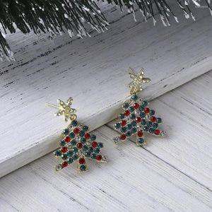 Pendientes de tuerca a la moda estrella brillante pentagrama Zirconia árbol de Navidad diamante colorido para niñas regalo joyería al por mayor