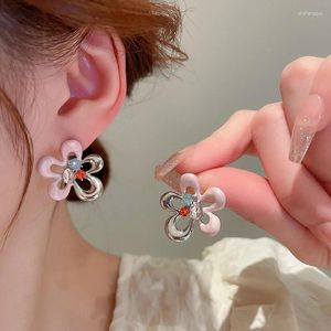 Boucles d'oreilles étalon fflacell Fashion Rignestone Hollow Pink Drop Glaze Fleur de femmes bijoux bijoux bijoux Gifts exquis en gros en gros