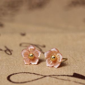 Boucles d'oreilles à tige Flyleaf 925 Sterling Silver Shell Carvings Pink Peach Flowers For Women Elegant Lady Gift Sterling-silver-jewelryStud