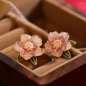 Boucles d'oreilles étalon français fleurs de luxe exquises feuilles cristallines Temperament d'huile dégoulinant la mode de la mode de fée Ins Retro Jewelry 2024