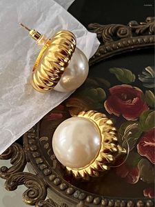 Boucles D'oreilles Clous Français Vintage Tempérament Grande Perle