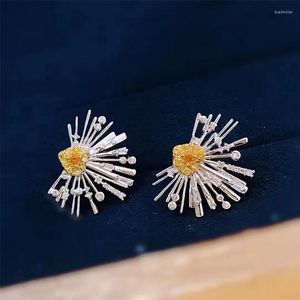 Boucles d'oreilles à tige frais rafraîchissant jaune zircon cubique paon écran ouverture dames mariage fiançailles cadeaux bijoux accessoires