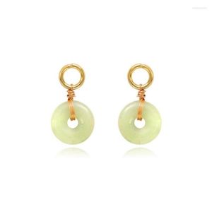 Pendientes de tuerca FYJS Unique Light Yellow Gold Color Wire Wrap Round Hollow Green Agates Joyería de moda