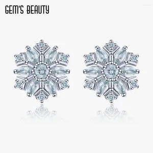 Boucles d'oreilles GEM's Beauty 925 STERLING Silver Natural Aquamarine Snowflake Ored Studs For Women March Birthstone Birthday Anniversary