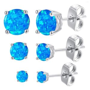 Boucles d'oreilles à tige GEMSME Blue Opal Set Round Cut 18K plaqué or blanc en laiton 3/5/7MM pour femmes hommes paquet de 3 clous d'oreille