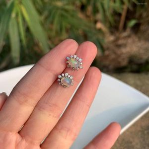 Boucles d'oreilles à tige véritable opale naturelle en argent sterling 925 pour femmes bijoux cadeau