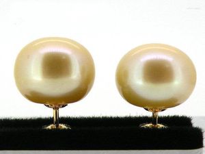 Boucles d'oreilles à tige véritable 10mm Berad Champagne perle des mers du Sud or jaune 18 carats