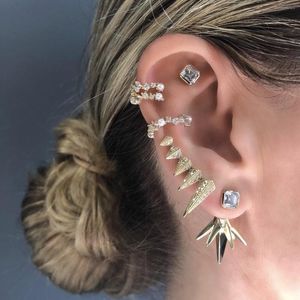 Boucles d'Oreilles Clou Or Argent Couleur Micro Pave Cz Spike Géométrique Pour Femme Punk Rivet Mode