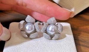 Aretes Preciosos 9-10mm Mar Del Sur Redondo Gris Perla Pendiente 925s Joyería Aretes De Mujer