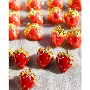 Boucles d'oreilles à la main émail rouge fraise amusant mignon goutte à goutte fruits glacés belle fille douce oreille bijoux