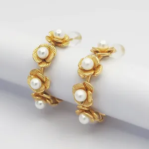 Boucles d'oreilles Stud Heshi 925 Sterling Silver Gold-Stated Flowers Flowers incrusté Nature Perles For Women in Luxury Party Pair