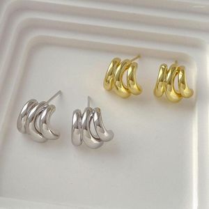 Pendientes de tuerca de Metal chapado en oro de alta calidad, multicapa, pequeño perforado C para mujer, joyería de oreja de estilo coreano japonés, venta al por mayor