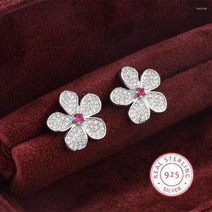 Boucles d'oreilles en Zircon blanc de haute qualité, platine rose, pleine fleur pour femmes, bijoux de fiançailles, cadeau de mariage