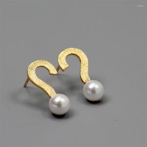 Pendientes de tuerca INATURE signo de interrogación Plata de Ley 925 perla de concha Simple a la moda para mujer joyería de fiesta