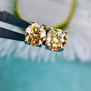 Pendientes Inbeaut Classic 925 Plata Total 2 Ct Excelente Corte Pase Prueba de Diamante Moissanite Amarillo Cabeza de Vaca Regalo Joyería Fina