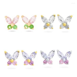Boucles d'oreilles Ins S925 en argent, aiguille papillon, Simple, mignon, couleur Zircon pour femmes et filles, bijoux à la mode
