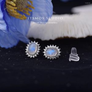 Boucles d'oreilles ITSMOS AAA pierre de lune naturelle CZ bleu clair de lune pierre précieuse S925 clous en argent pour les femmes romantique bijoux de luxe cadeau