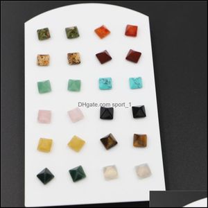 Pendientes de perno Joyería 8x8 mm Pirámide Piedra natural Cristal Ojo de tigre Cuarzo rosa Turquesas Amatista Ágata roja Pendiente para W Dhfud