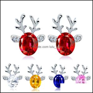 Pendientes de tuerca Joyas Pendiente de reno de Navidad Lindo Tres Cristal Nsional Regalos para niños Rojo Azul Blanco Colores Venta al por mayor Entrega de gotas 2021 SJ