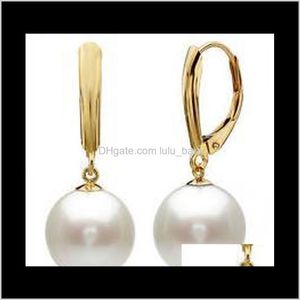 Boucles d'oreilles à tige bijoux livraison directe 2021 une paire de 9-10 mm mer du sud blanc perle boucle d'oreille or 14 carats accessoires Pzftb