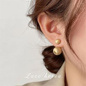 Boucles d'oreilles à clous, bijoux à la mode coréenne, plaqué or 14K, crochet rond Simple en métal brossé, accessoires de travail quotidiens élégants pour femmes