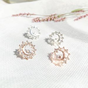 Pendientes de tachuelas Estilo coreano Damas Crystal Moon Star Earing Bijoux para mujeres Joyas de boda Moda Bling Parring al por mayor