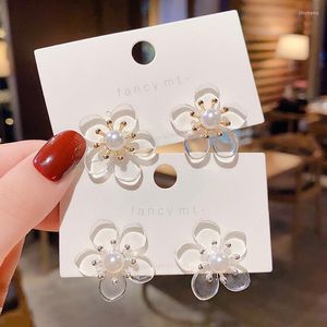 Boucles d'oreilles Style coréen Transparent acrylique fleur pour les femmes mode perle étamine fête bijoux Pendientes en gros C020