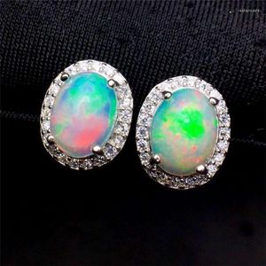 Boucles d'oreilles LeeChee Real 925 Boucles d'oreilles en argent sterling 6 8MM Bijoux de pierres précieuses colorées pour les femmes Cadeau d'anniversaire Opale véritable